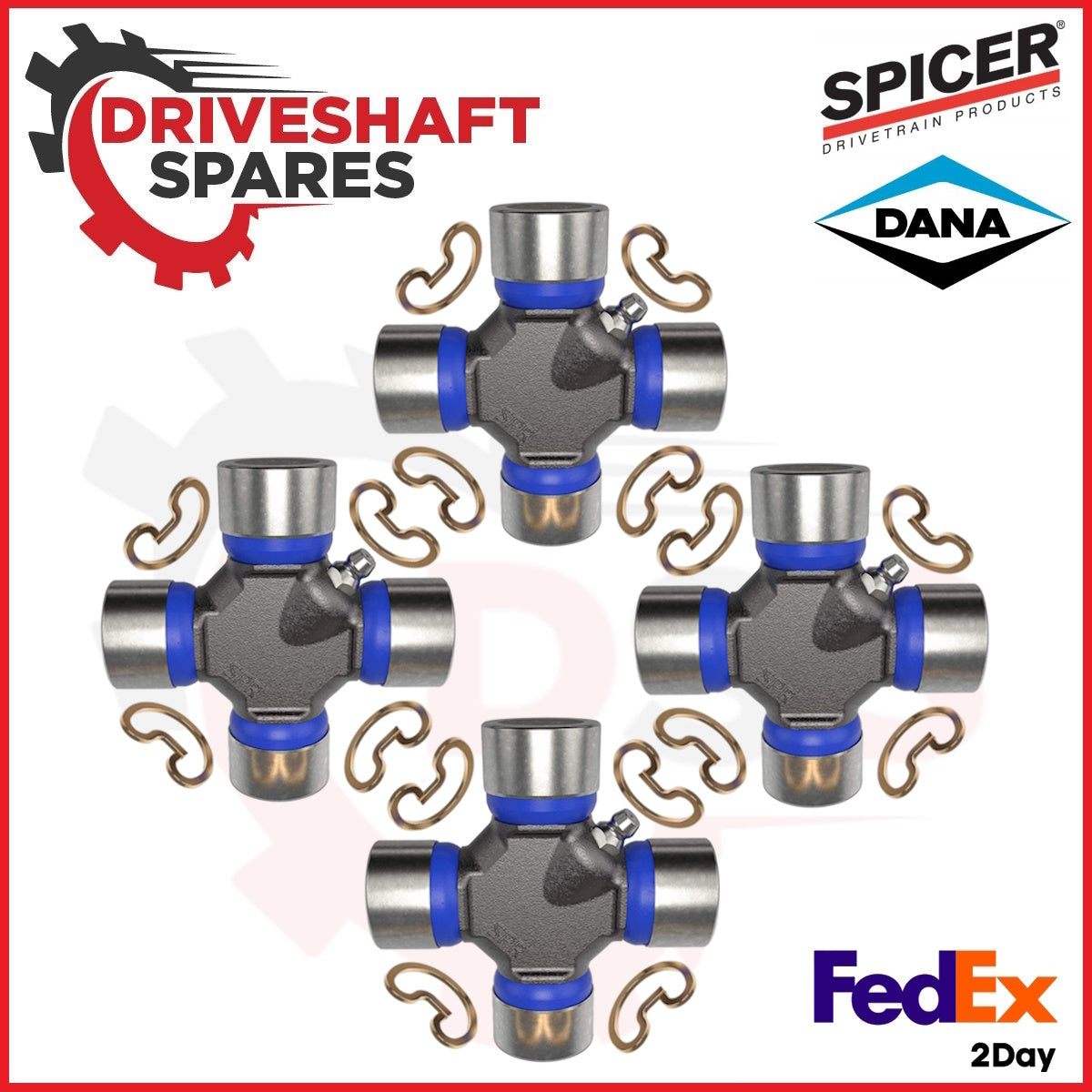 4X SPICER Universal Joint's 5-153XS 1310 Series Outside Snap Rings, Greaseable.